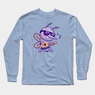 Cute Mosquito Playing Guitar Cartoon Long Sleeve T-Shirt